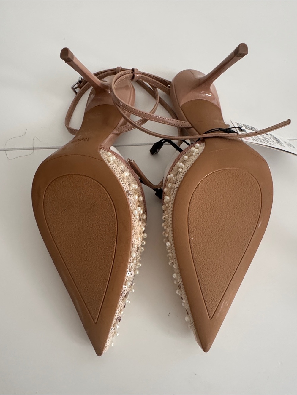 ZARA Rose Gold Sequin Pointed Slingback Heels - Picture 2 of 10